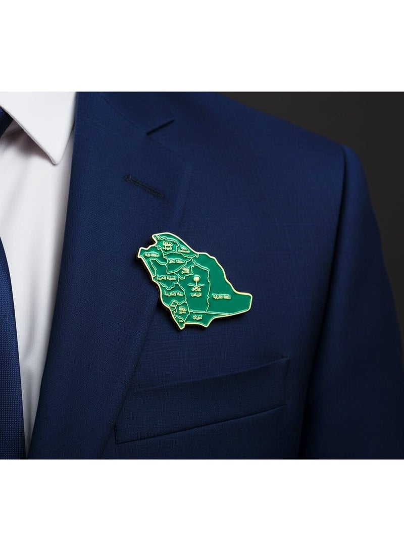ARAB SOUVENIRS Premium Saudi Arabia Map Brooch Magnet – Green & Gold Metal Pin Featuring Regional Names in Arabic and National Emblem (Palm & Swords) – Elegant Patriotic Accessory for Jackets, Bags, Gifts Souvenir - Image 3